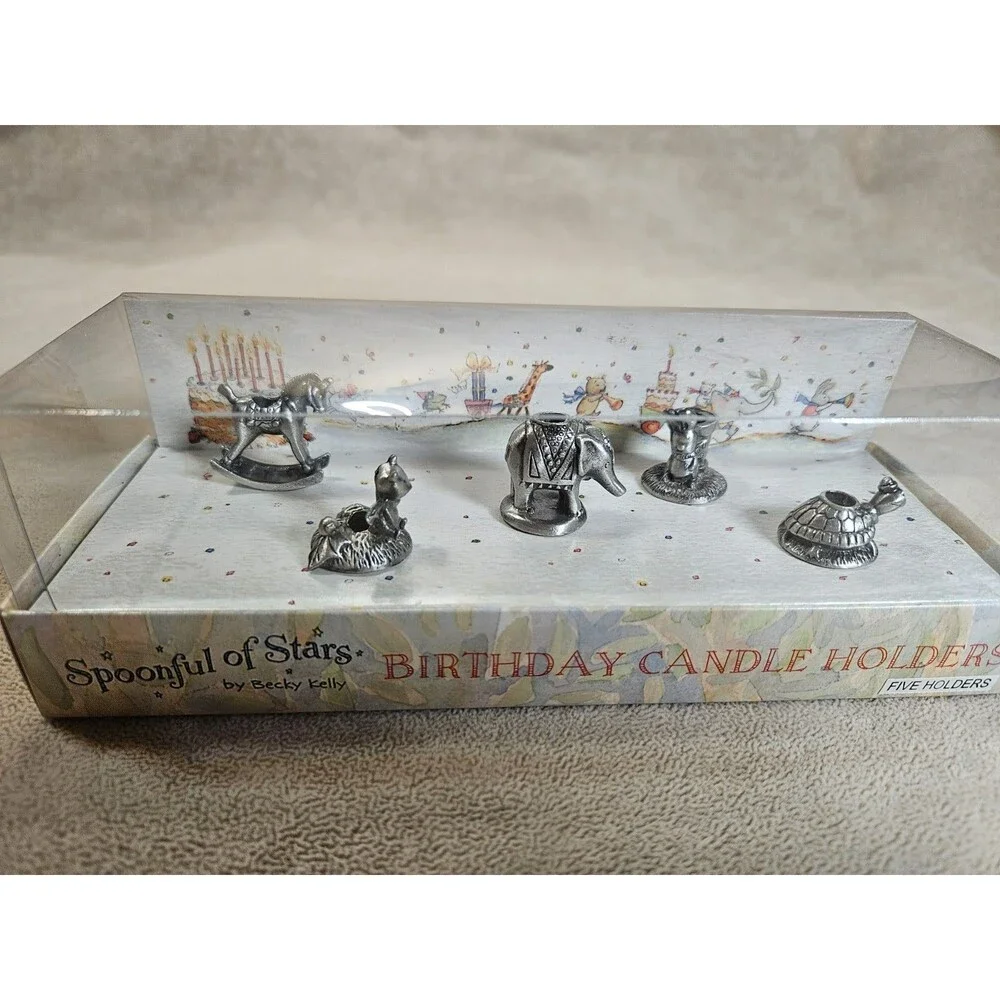 Vintage Spoonful Of Stars By Becky Kelly Pewter Animal Candle Holders 5 Pc Baby